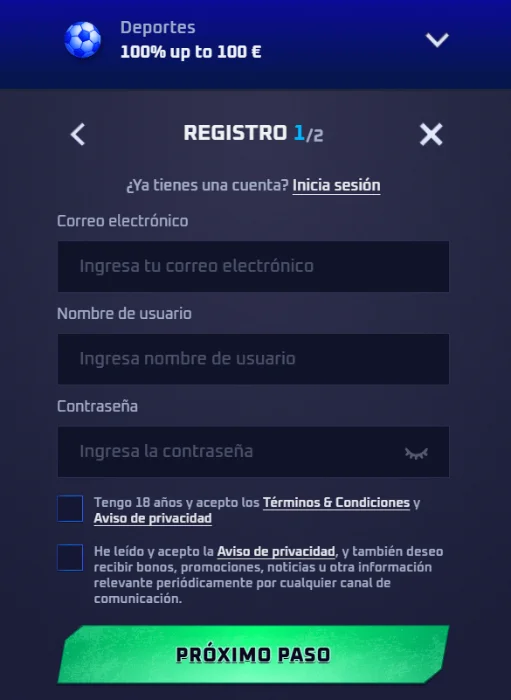 Sportaza casino registro y bono de bienvenida Sportaza casino formulario de registro con bono deportivo y creación de cuenta